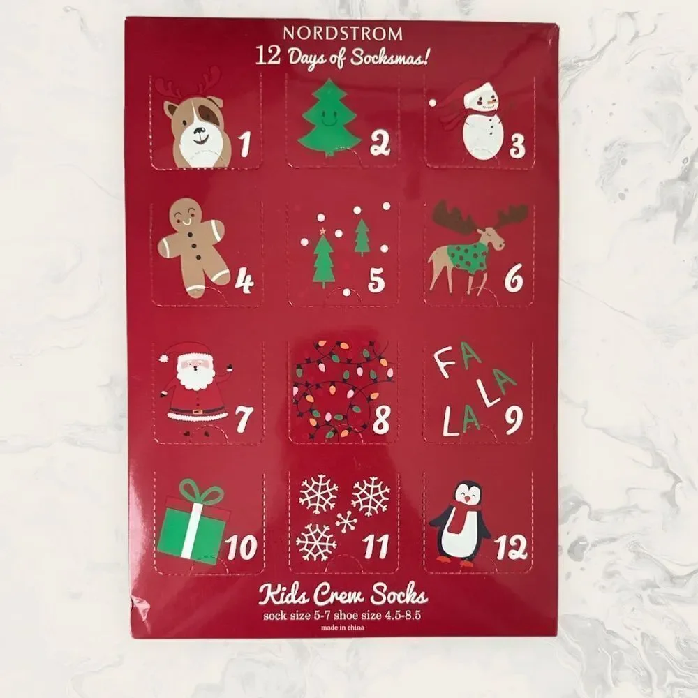 NWT Nordstrom Kids Crew Socks - 12 Days Of Socksmas 12-Pack Multi Size -Sock Siz